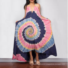 Summer Loose Chic Deep V Neck Backless Halter Print Floral Maxi Dress Bohemian Girl